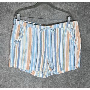 Briggs Shorts Womens Size XL Blue Striped Linen Rayon Pull On Drawstring Pockets